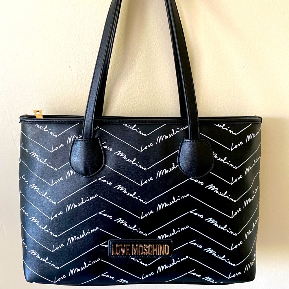 Love Moschino Black Shoulder Bag Zip top tote like new with dust bag